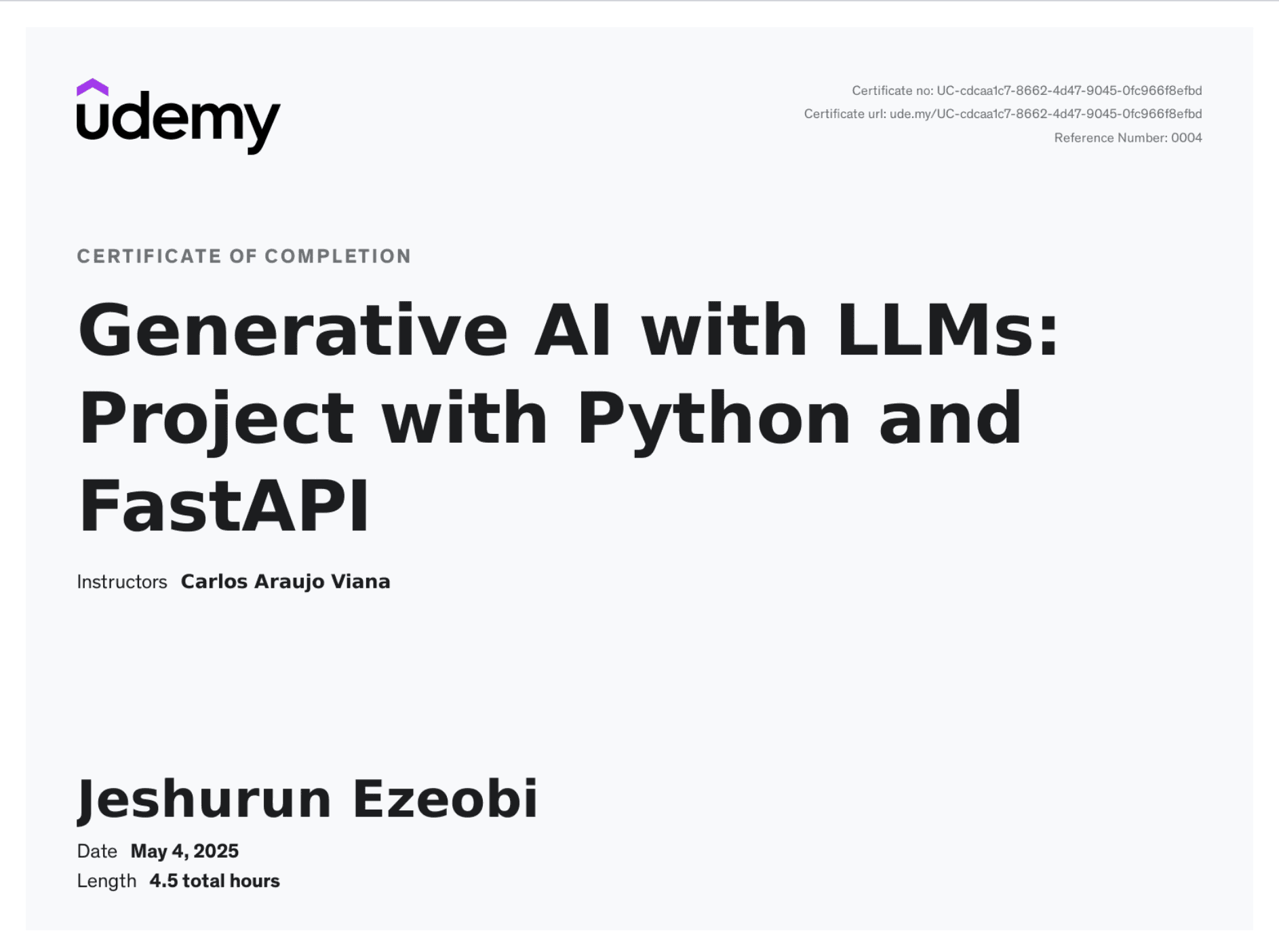 Generative AI with LLMs: Project with Python and FastAPI