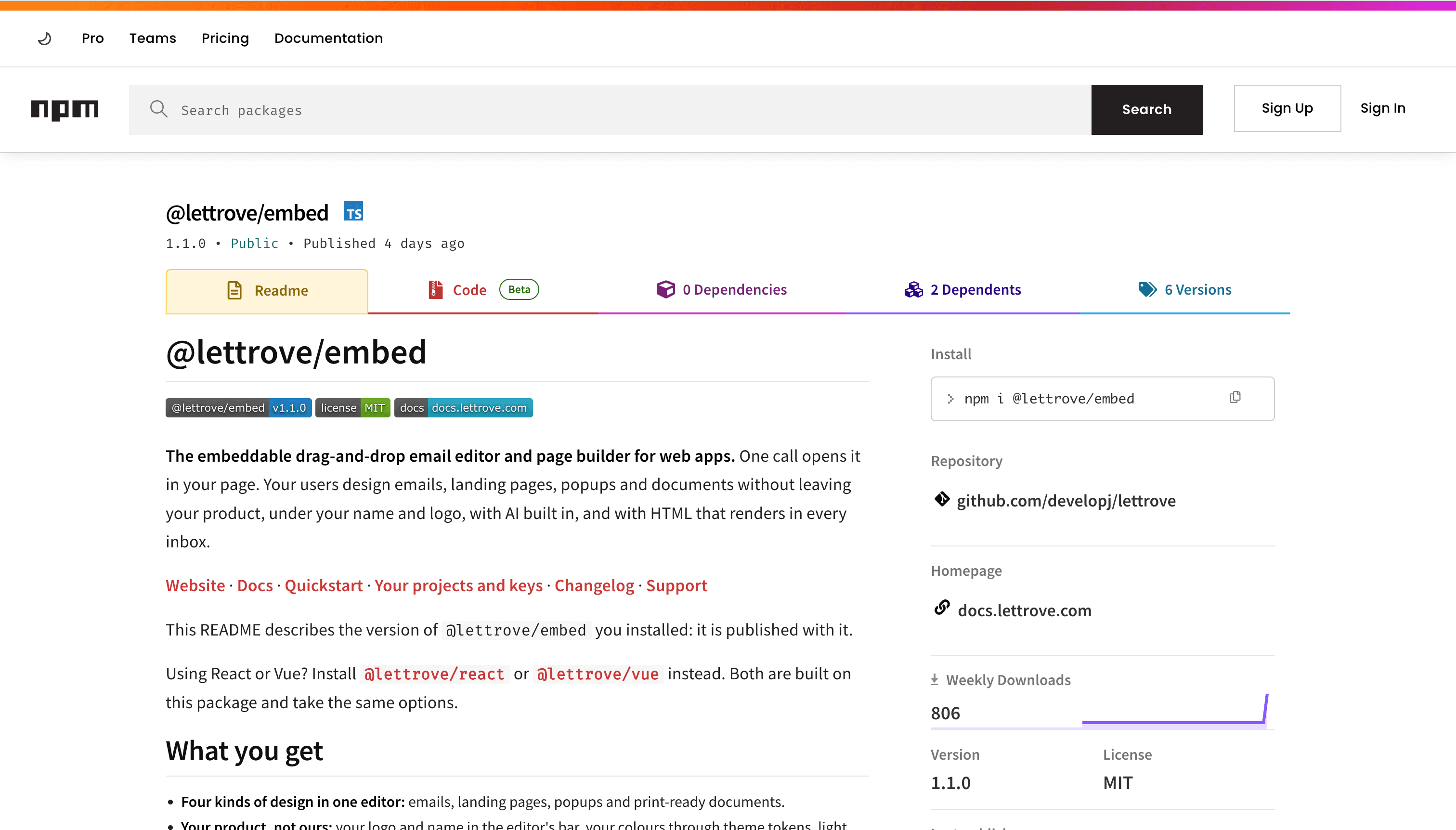 @lettrove/embed 1.1.0 on npm