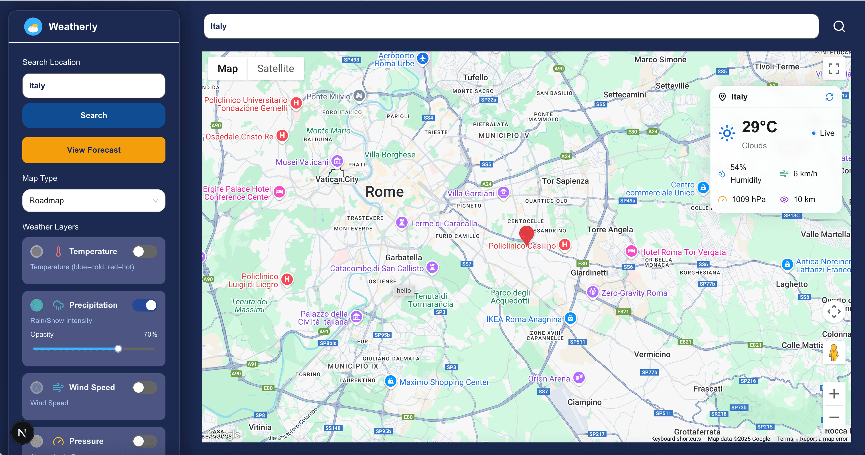 Weatherly map view with weather layers